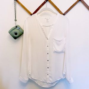 White Sheer Button Up Top